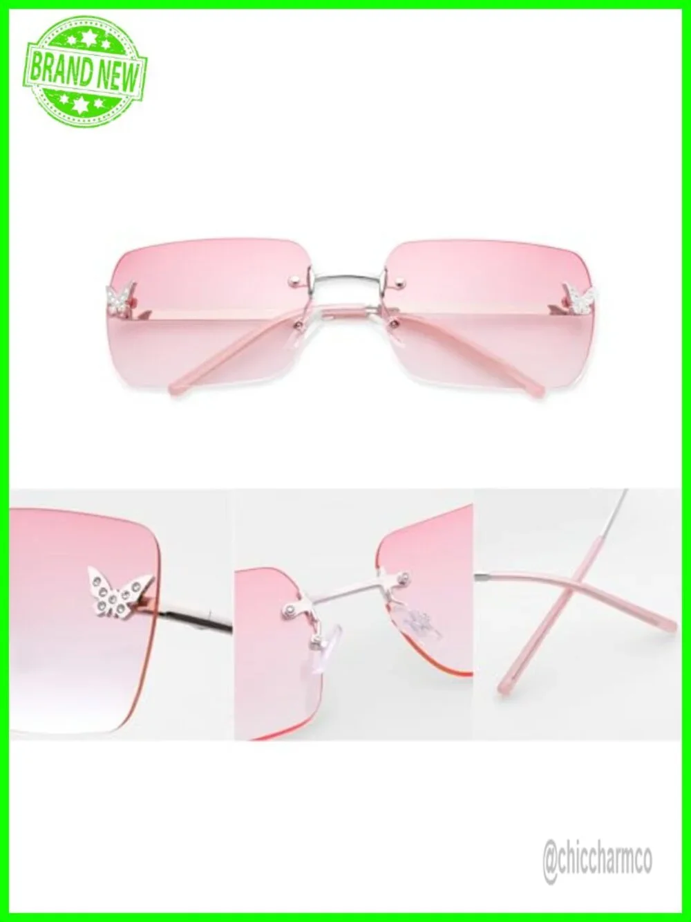Rimless Rectangle Y2K Sunglasses Frameless Tinted Lens Fashion Shades UV400